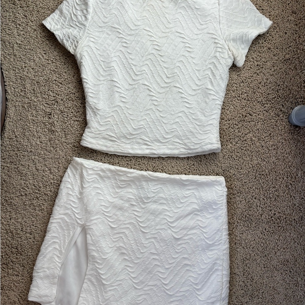 Princess Polly White Textured Skirt Set